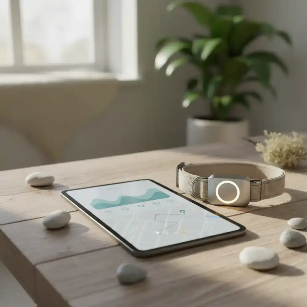 Activity tracking app interface and pet collar
